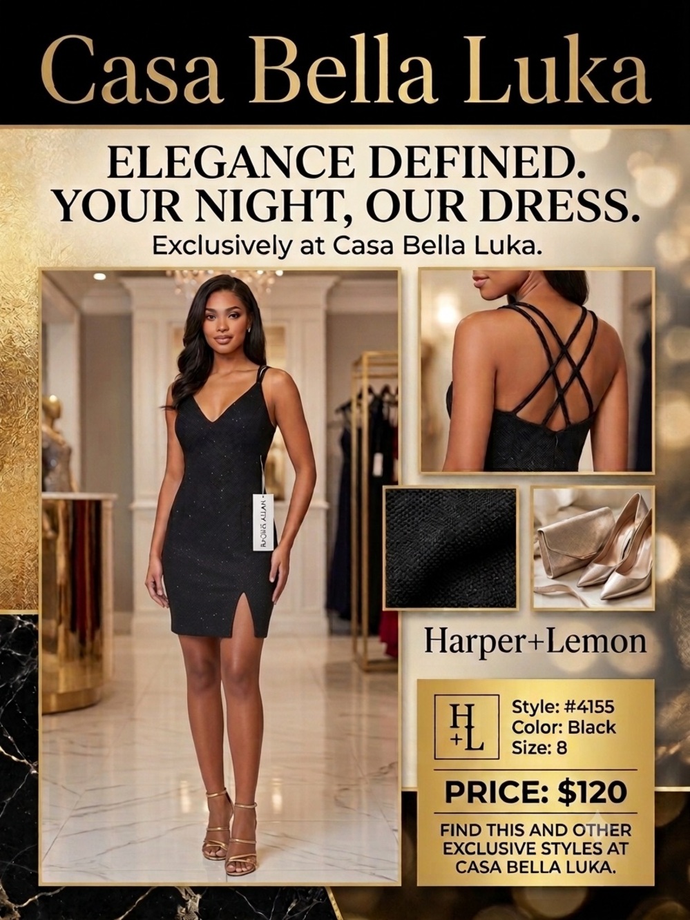 Harper + Lemon Black Midi Dress